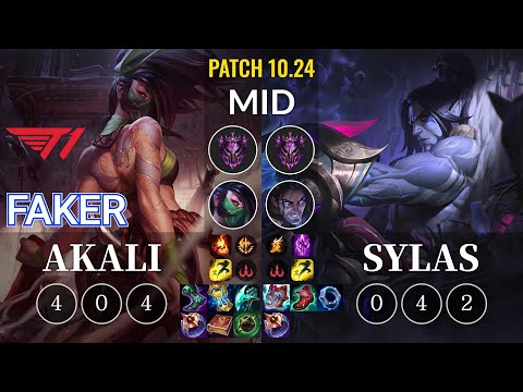 T1 Faker Akali vs Sylas Mid - KR Patch 10.24