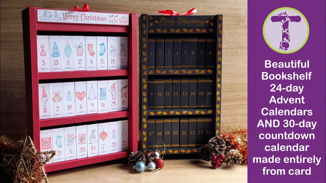 Digital files to cut two beautiful, fillable and reusable bookshelf advent calendars