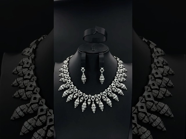 طقم زيركون فضي مكس أسود أنيق بإصدار خاص دقة الماس 3 قطع بضمان على اللون