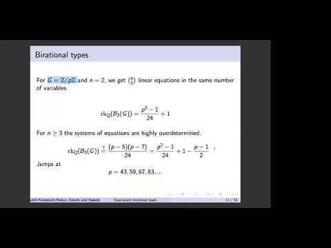 Yuri Tschinkel, Equivariant birational types