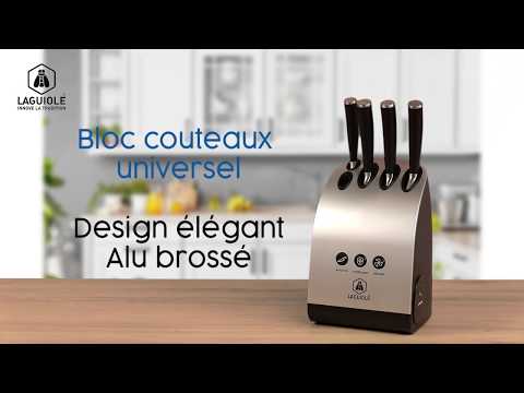 Bloc couteaux aiguiseur et stérilisateur Laguiole avec 5 couteaux soft touch en acier - Second Medium