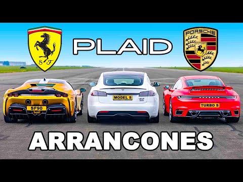Tesla Model S PLAID vs Ferrari SF90 vs Porsche 911 Turbo S: ARRANCONES