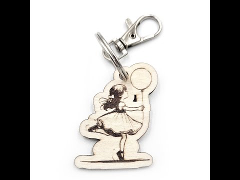 Novelty Girl With Balloon Shaped Wooden Keyring