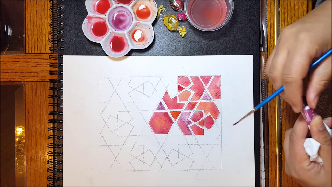 Watercolour #4 - Painting and blending - Islamic Geometric Patterns