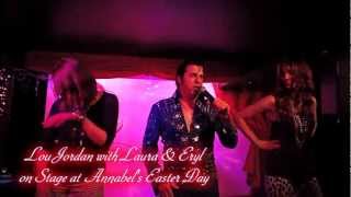 Lou Jordan with Laura & Eryl on stage at Annabel's, Easter Day