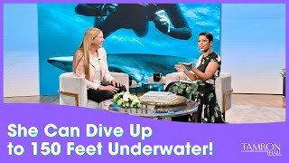 She Can Dive Up to 150 Feet Underwater! And Yes, There are Sharks!