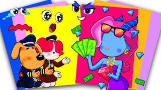 [PaperDIY] Homeless SHERIFF LABRADOR and PAPILON Meets Sugar Mommy Dr ANTEL | Sticker Book Mix