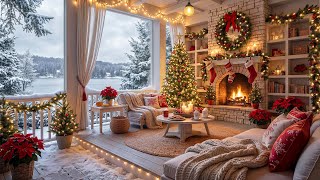 Cozy Cabin Christmas Ambience ❄️ Fireplace Crackles &amp; Christmas Music for Relax Winter Day