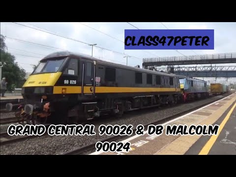 Grand Central Livery 90026 and DB Malcolm Livery 90024 Passing Rugeley Trent Valley, 1/7/21