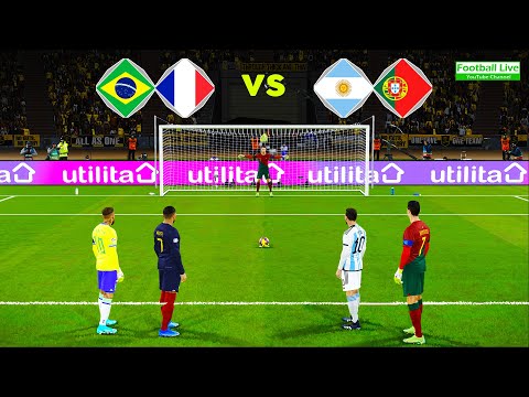 Brazil & France vs Argentina & Portugal | Penalty Shootout | Messi ● Ronaldo vs Neymar ● Mbappe PES