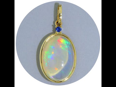 Pandantiv Aur 14 k Galben Opal etiopian Safir Albastru - Mistic, Fascinant