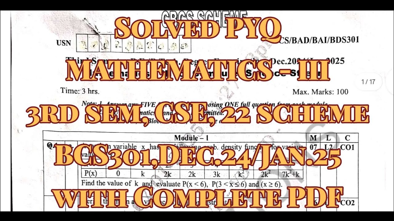 Mathematics-3 , solved PYQ, BCS301, Dec.24/Jan.25, 22 scheme, for CSE Stream with pdf