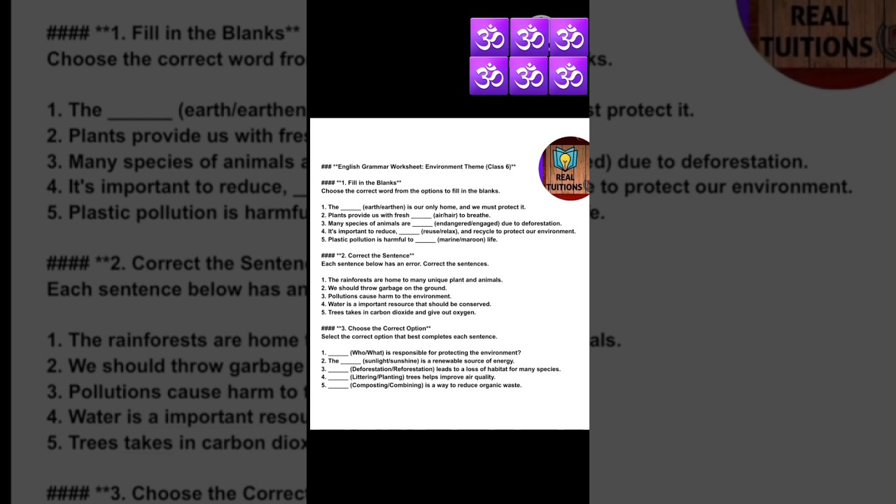 #class6 #english #grammar #worksheets #environment