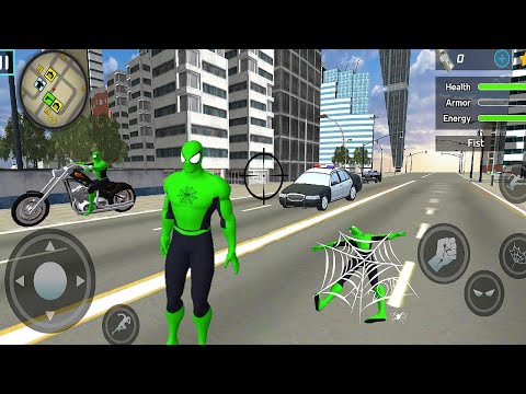 Green Spiderman VS Iron Hero VS Police Spider Rope Hero:Ninja Gangster Crime Vegas City Gameplay
