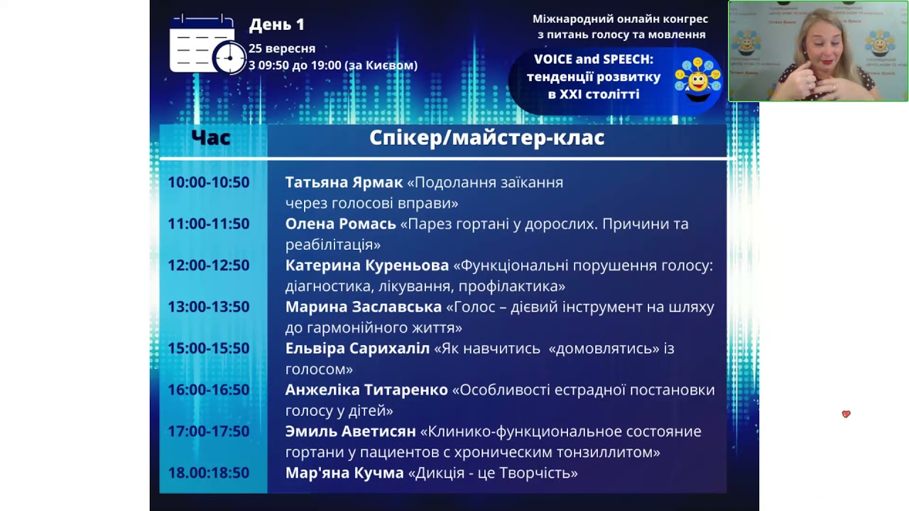Міжнародний конгрес «VOICE and SPEECH тенденції розвитку в XXI столітті» День 1 Частина 1