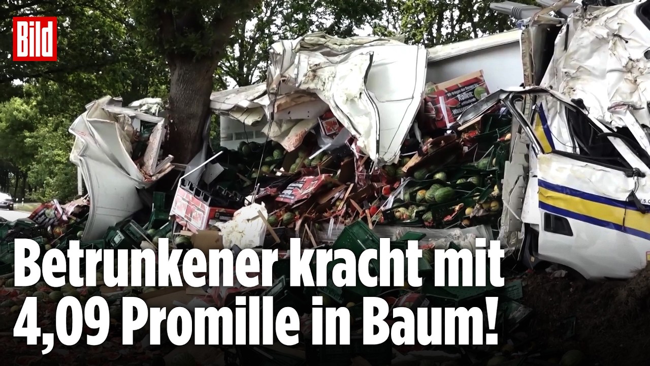 Crash nach Alkoholfahrt in Niedersachsen: 22 Tonnen Melonen fliegen über den Acker