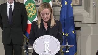 Giorgia Meloni Presidente del Consiglio dei Ministri legge in diretta composizione del suo Governo