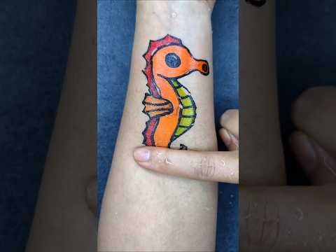 Seahorse 🌊🐚 lack stomach and teeth 🦷| Tattoo by floating pen art sticker #shorts #tattoo