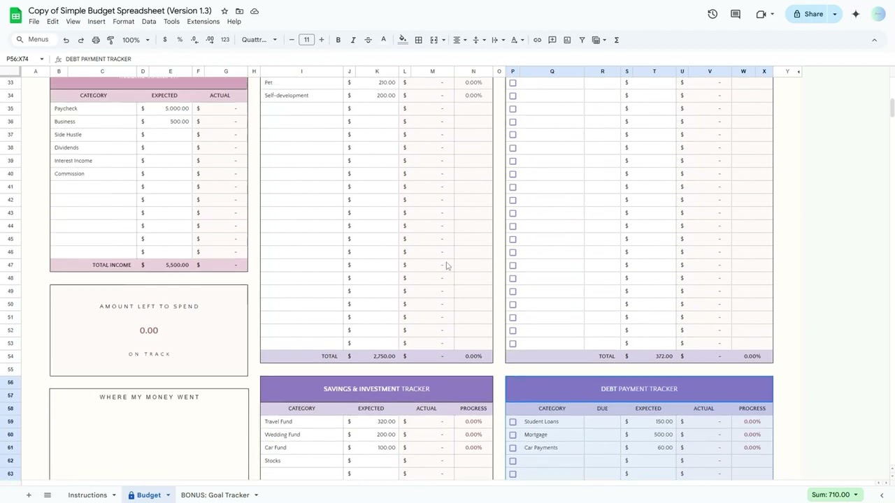 Simple Budget Spreadsheet Demo Video