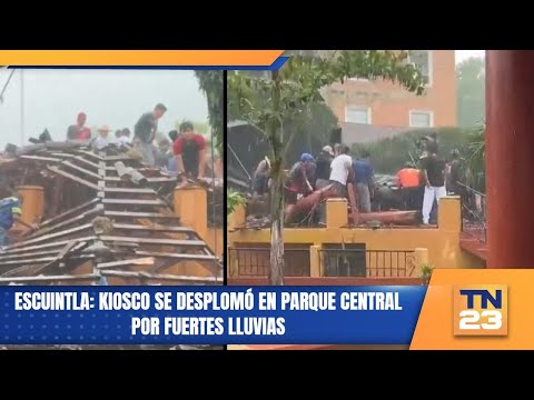 Escuintla: Kiosco se desplomó en parque central por fuertes lluvias