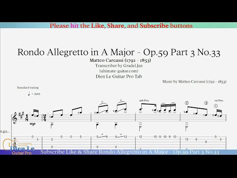 Rondo Allegretto in A Major - Op.59 Part 3 No.33 - Matteo Carcassi - for Classical Guitar with TABs