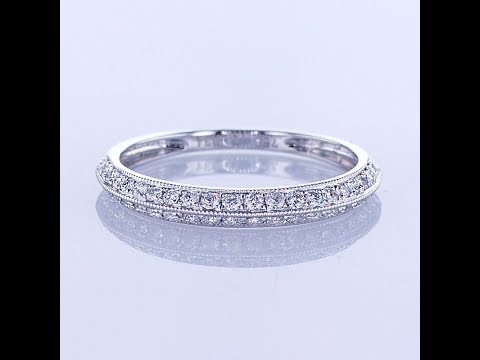 (PT 2)  0.34CT 18KT WHITE GOLD KNIFE-EDGE BAND OF MILGRAIN DIVIDING TWO ROWS OF PAVE DIAMOND