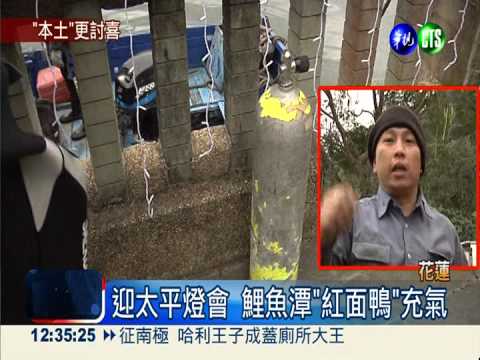 花蓮"紅面鴨"充氣 民眾熱情打氣