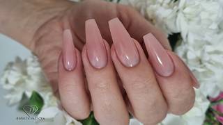 Sculpted gel nail extensions. Hidden apex technique with slim look. 