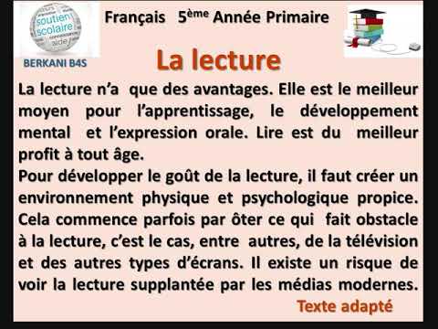 La lecture pour les élèves de la 5éme année primaire.