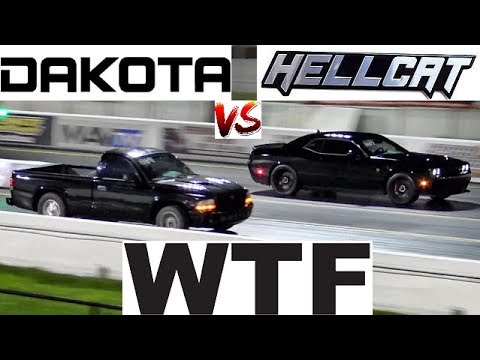 HELLCAT Gets SURPRISED by Sleeper Dakota - 1/4 mile Drag Race - RoadTest ®