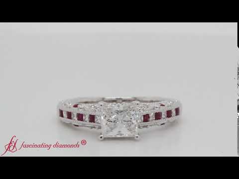 Cathedral Princess Cut Diamond Engagement Ring With Ruby-FDENR6819