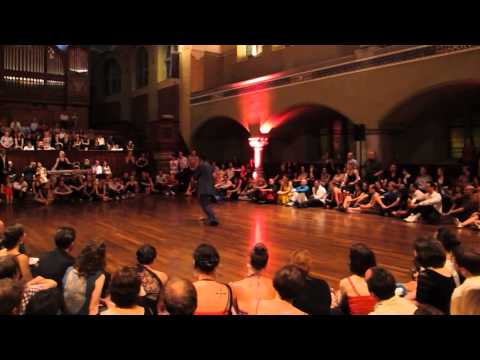  Mariano Frumboli  and  Juana Sepulveda  are  dancing  to  the  tango  "  Triunfal  "  by  Astor Piazzolla  at  Festivalito Tango Primavera  in  2014
