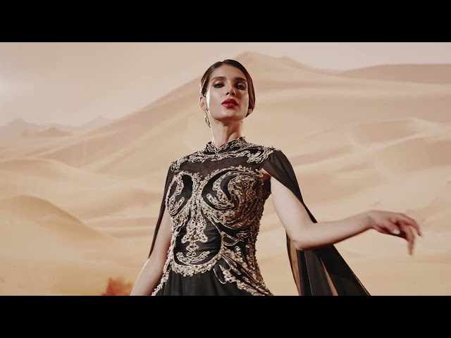 فستان شيفون هاي نك بأكمام طويله شك و تطريز