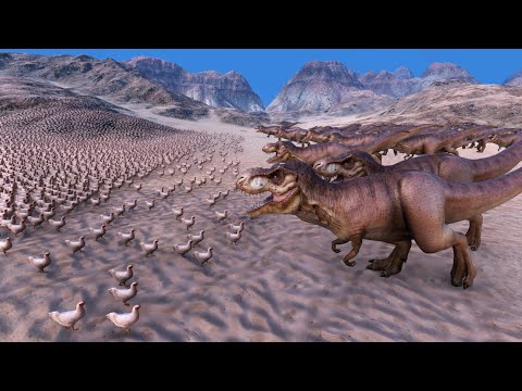 100 GIANT T-REX DINOSAURS JURASSIC VS 10000 CHICKENS - ULTIMATE EPIC BATTLE SIMULATOR