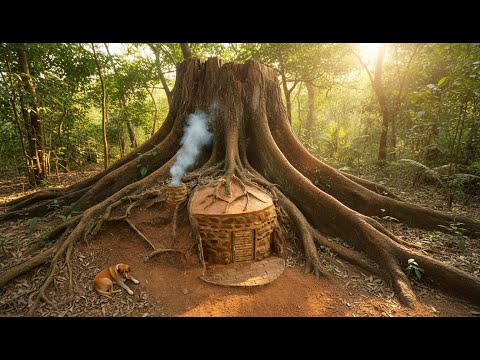 I Built a Secret Shelter Inside a Giant Tree Root | Cozy Underground Bushcraft Survival