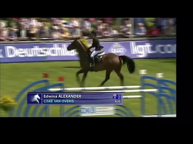 Grandmother of this Implanted Embryo is the Grand Prix CSI 1.60m mare HH Ciske van Overis with rider Edwina Tops Alexander.