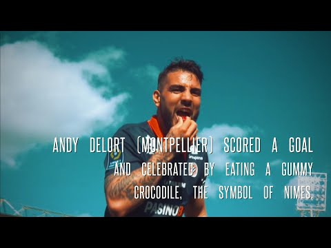 Montpellier player Andy Delort mocked Nimes by eating Crocodile-shaped candy.