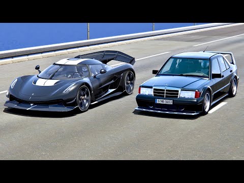 Koenigsegg Jesko with Jet Engine vs Mercedes 190 EVO with Jet Engine - Dra Race 20 KM
