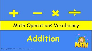 Math Operations Vocabulary for English learners:  Addition