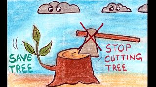 Easy drawing on save tree | stop cutting tree poster drawing | how to draw save tree poster