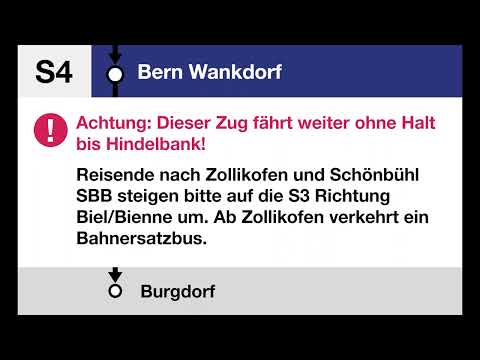 BLS Ansage » Bern Wankdorf • weiter ohne Halt bis Hindelbank | Bauarbeiten | SLBahnen