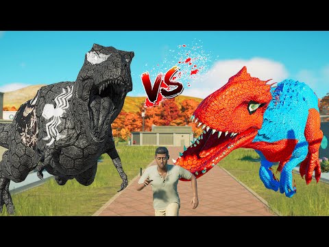 (🦖 Jurassic World Evolution 2 🦕)SpiderMan I-Rex vs Venom T-Rex Dinosaurs Fight