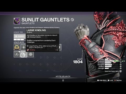Add Large Kindling On Piece Of Sunlit Armor With Small Kindling | Destiny 2: Solstice