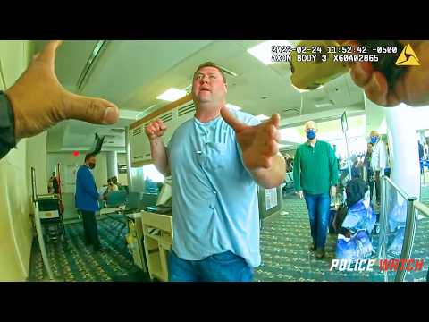 Drunk Man Attacks Woman & Child At Airport, Chaos Erupts (Police Bodycam)