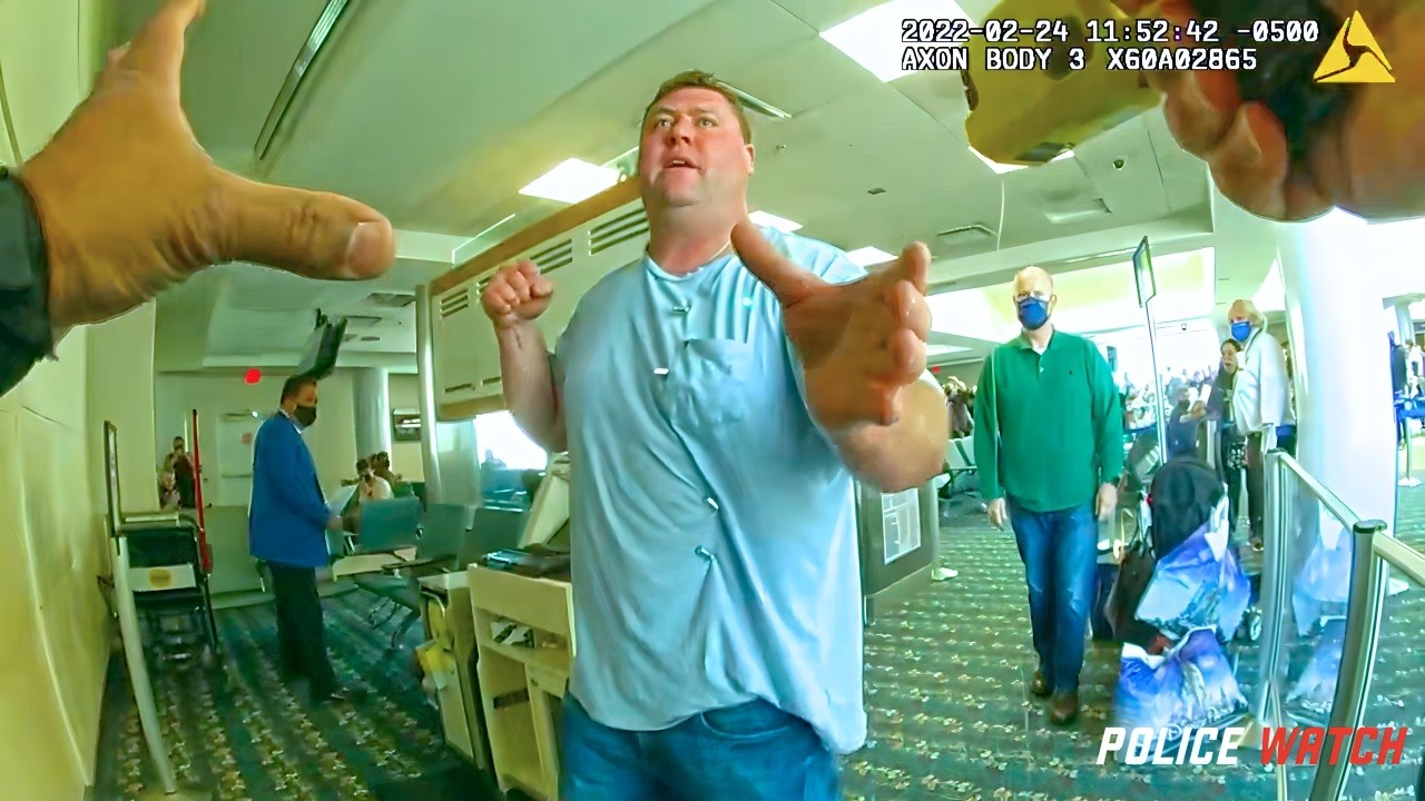 Drunk Man Attacks Woman & Child At Airport, Chaos Erupts (Police Bodycam)