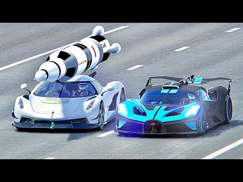 Bugatti Bolide vs Koenigsegg Jesko with Saturn V Rocket Engine - Drag Race 20 KM