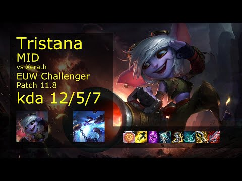 Tristana vs Xerath Mid - EUW Challenger 12/5/7 Patch 11.8 Gameplay