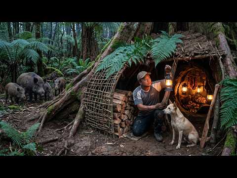 Building a Secret Survival Shelter Under a Giant Hollow Tree | Living Among Wild Boars