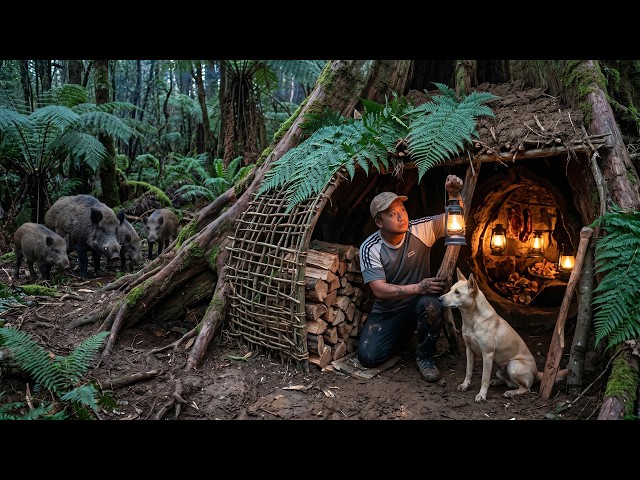 Building a Secret Survival Shelter Under a Giant Hollow Tree | Living Among Wild Boars SDDEFAULT Thumbnail