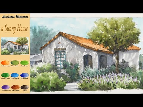 watercolor painting village house by namil art